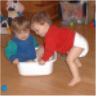 Robert and Jonathan play with tub