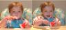 Robert eating yogurt, smile