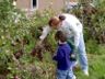 Nancy shows Jonathan and Robert how to pick apples.