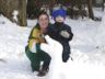 Ruth and Jonathan and a snow dinosaur